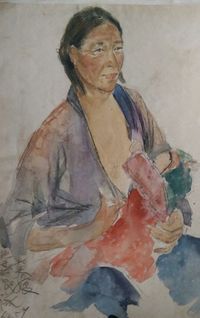 Mother and child by Kong Kun (1940-1968)