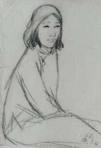 Looking girl by Kong Kun (1940-1968)